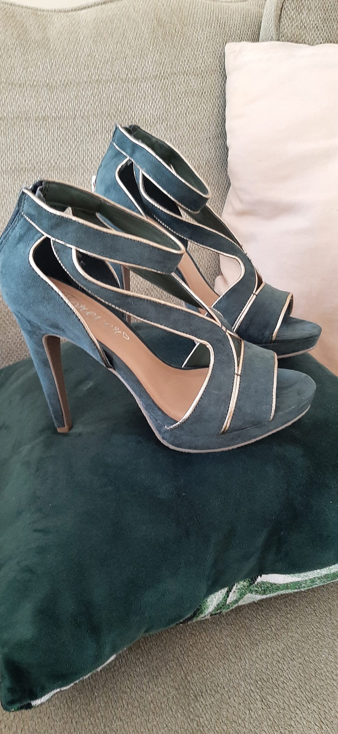Emerald green and gold shoe